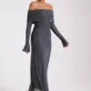 Marcel Off Shoulder Diamante Maxi Dress – Gunmetal Marcel Off Shoulder Diamante Maxi Dress – Gunmetal