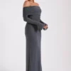 Marcel Off Shoulder Diamante Maxi Dress – Gunmetal Marcel Off Shoulder Diamante Maxi Dress – Gunmetal