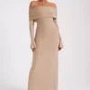 Marcel Off Shoulder Diamante Maxi Dress – Nude