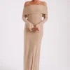 Marcel Off Shoulder Diamante Maxi Dress – Nude