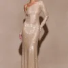 Marcia Diamante Long Sleeve Maxi Dress – Nude Marcia Diamante Long Sleeve Maxi Dress – Nude