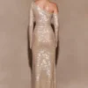 Marcia Diamante Long Sleeve Maxi Dress – Nude Marcia Diamante Long Sleeve Maxi Dress – Nude