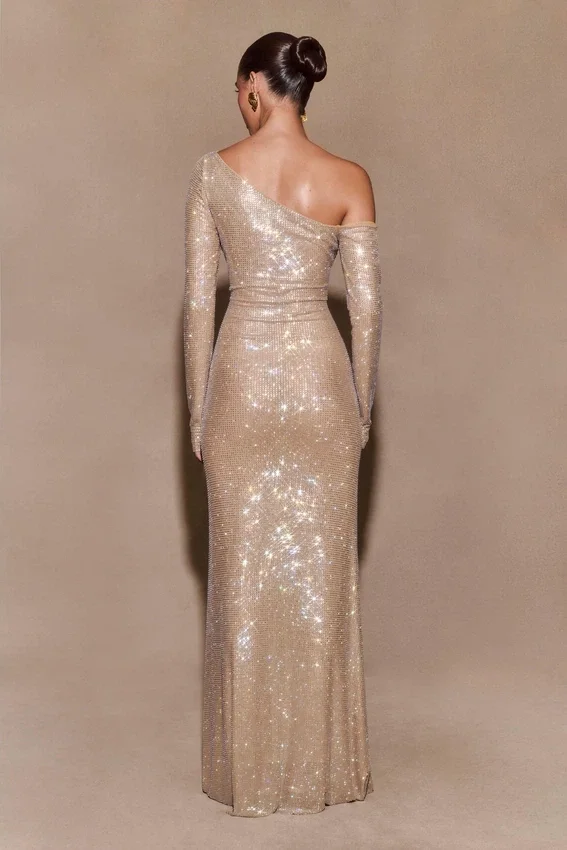 Marcia Diamante Long Sleeve Maxi Dress – Nude Marcia Diamante Long Sleeve Maxi Dress – Nude