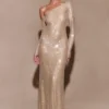 Marcia Diamante Long Sleeve Maxi Dress – Nude Marcia Diamante Long Sleeve Maxi Dress – Nude