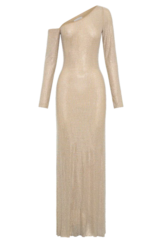 Marcia Diamante Long Sleeve Maxi Dress – Nude Marcia Diamante Long Sleeve Maxi Dress – Nude