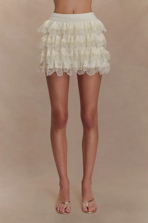 Margaret Lace Ruffle Mini Skort – Cream Margaret Lace Ruffle Mini Skort – Cream