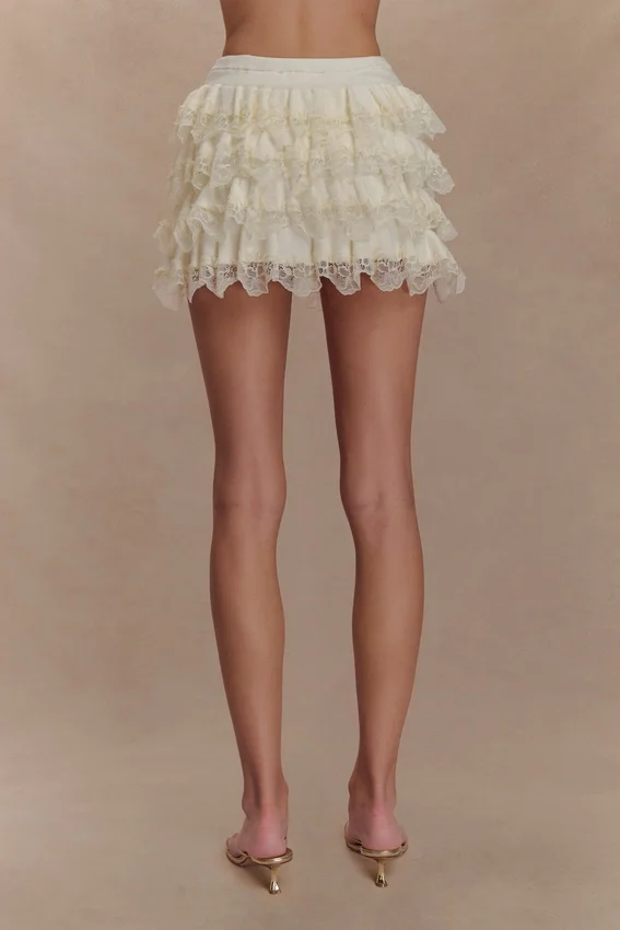 Margaret Lace Ruffle Mini Skort – Cream Margaret Lace Ruffle Mini Skort – Cream