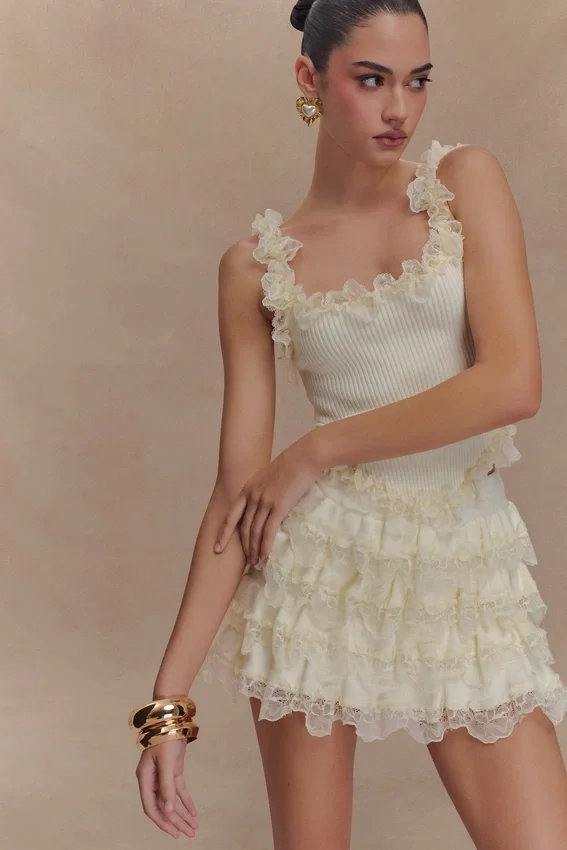 Margaret Lace Ruffle Mini Skort – Cream Margaret Lace Ruffle Mini Skort – Cream
