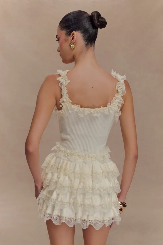 Margaret Lace Ruffle Mini Skort – Cream Margaret Lace Ruffle Mini Skort – Cream