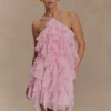 Marigold Ruffle Halter Mini Dress – Powder Pink