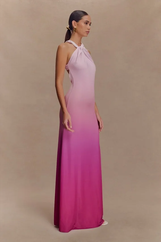 Marlee Asymmetrical Slinky Maxi Dress – Ombre Pink Marlee Asymmetrical Slinky Maxi Dress – Ombre Pink