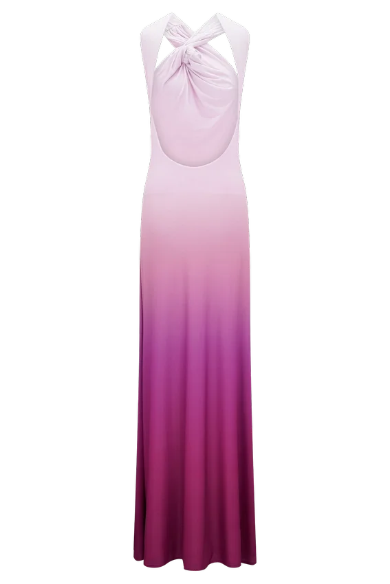 Marlee Asymmetrical Slinky Maxi Dress – Ombre Pink Marlee Asymmetrical Slinky Maxi Dress – Ombre Pink