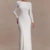 Marlene Slinky Low Back Maxi Dress – White
