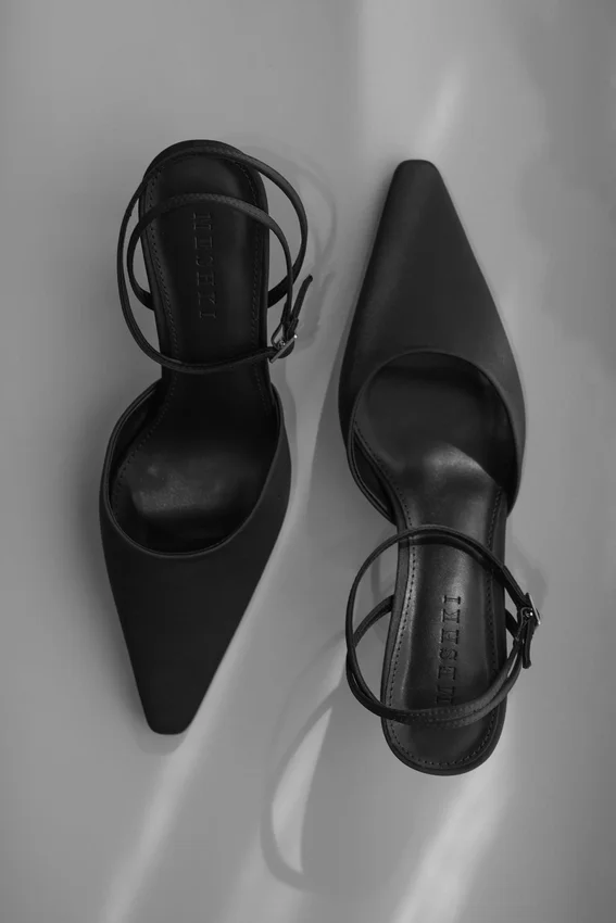 Marley Satin Pointed Heel – Black Marley Satin Pointed Heel – Black