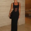 Marlon Crepe And Mesh Maxi Dress – Black Marlon Crepe And Mesh Maxi Dress – Black