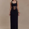 Marlon Crepe And Mesh Maxi Dress – Black Marlon Crepe And Mesh Maxi Dress – Black