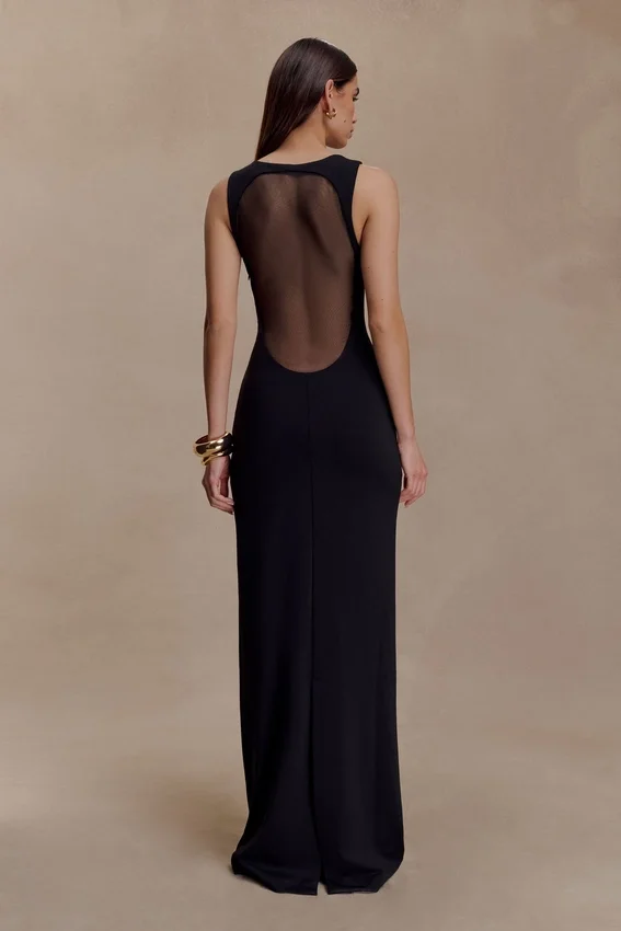 Marlon Crepe And Mesh Maxi Dress – Black Marlon Crepe And Mesh Maxi Dress – Black