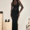 Marlon Crepe And Mesh Maxi Dress – Black Marlon Crepe And Mesh Maxi Dress – Black