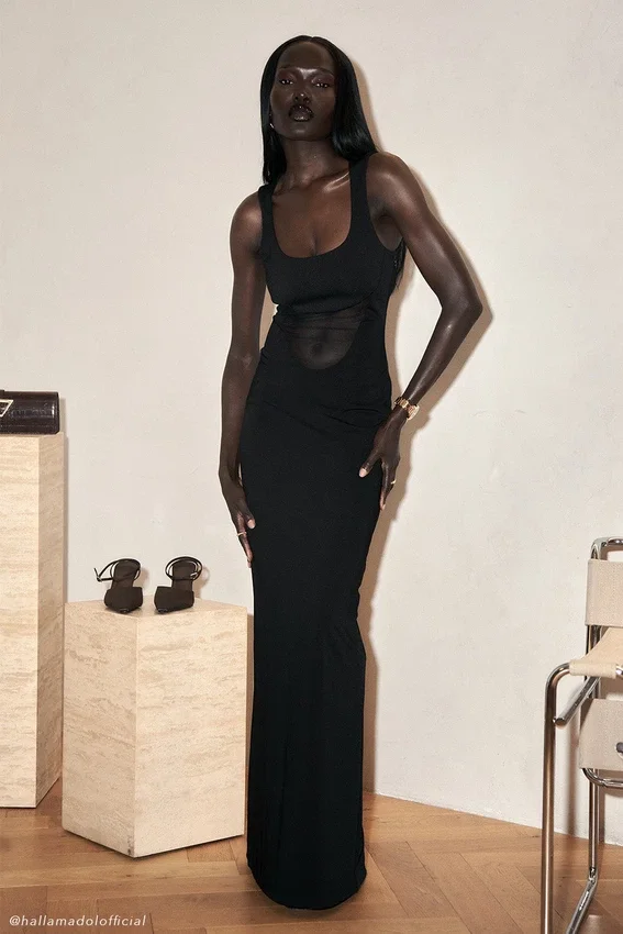 Marlon Crepe And Mesh Maxi Dress – Black Marlon Crepe And Mesh Maxi Dress – Black