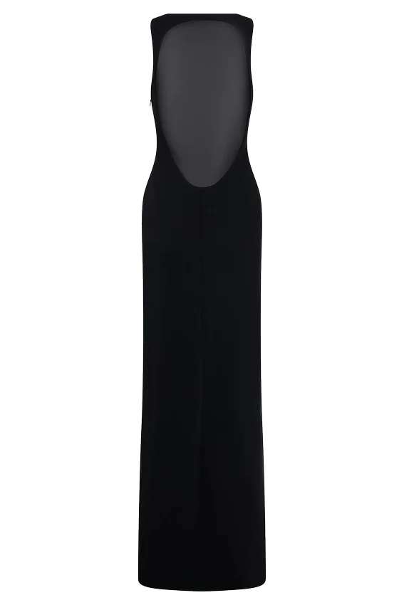Marlon Crepe And Mesh Maxi Dress – Black Marlon Crepe And Mesh Maxi Dress – Black