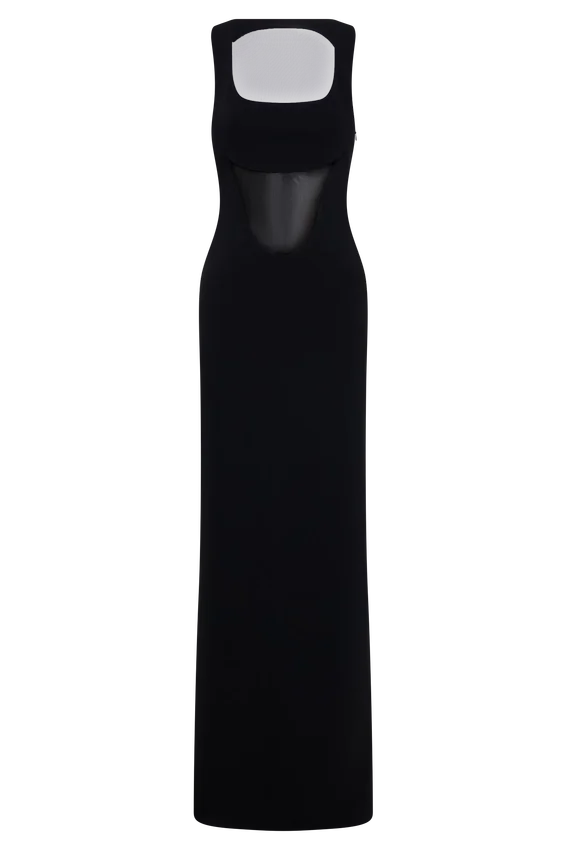 Marlon Crepe And Mesh Maxi Dress – Black Marlon Crepe And Mesh Maxi Dress – Black