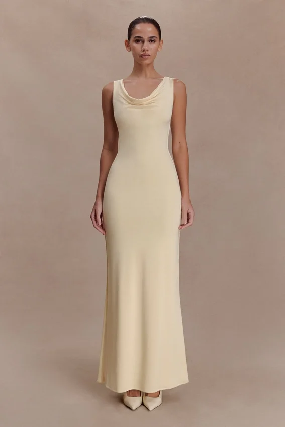 Marta Slinky Cowl Maxi Dress – Lemon Marta Slinky Cowl Maxi Dress – Lemon