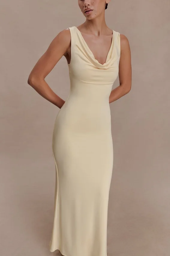 Marta Slinky Cowl Maxi Dress – Lemon Marta Slinky Cowl Maxi Dress – Lemon