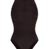 Matilda Ruched Mesh Bodysuit – Chocolate