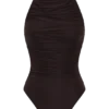 Matilda Ruched Mesh Bodysuit – Chocolate