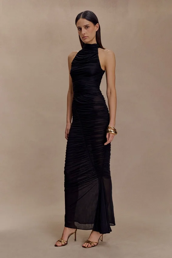 Matilda Ruched Mesh Maxi Skirt – Black Matilda Ruched Mesh Maxi Skirt – Black