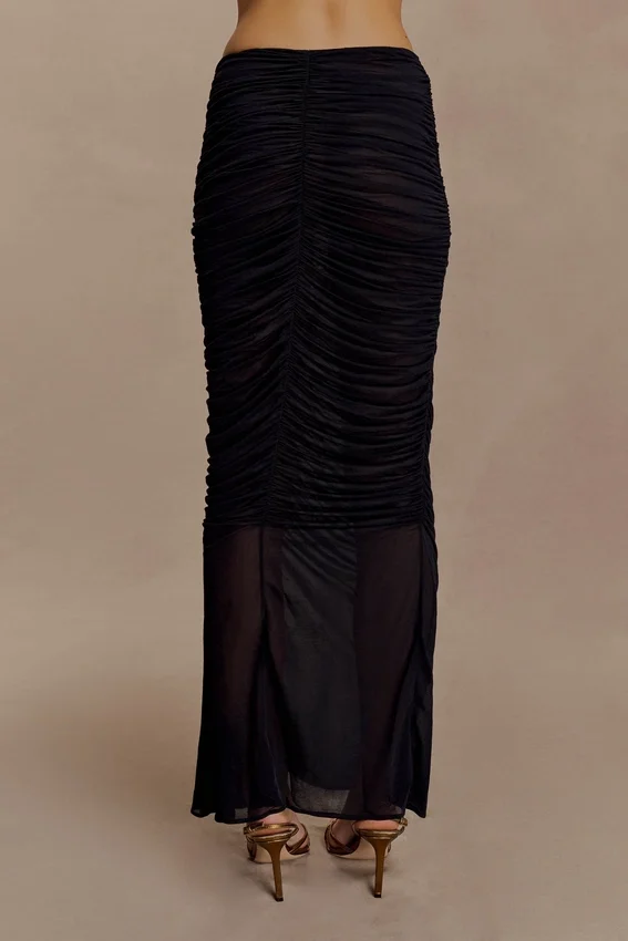 Matilda Ruched Mesh Maxi Skirt – Black Matilda Ruched Mesh Maxi Skirt – Black