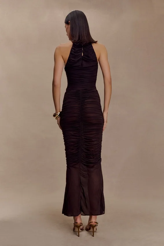 Matilda Ruched Mesh Maxi Skirt – Chocolate Matilda Ruched Mesh Maxi Skirt – Chocolate