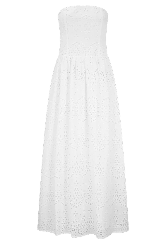 Maureen Broderie Strapless Maxi Dress – White Maureen Broderie Strapless Maxi Dress – White