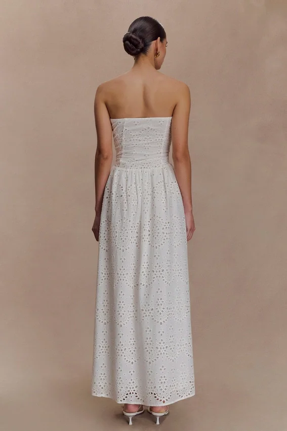 Maureen Broderie Strapless Maxi Dress – White Maureen Broderie Strapless Maxi Dress – White