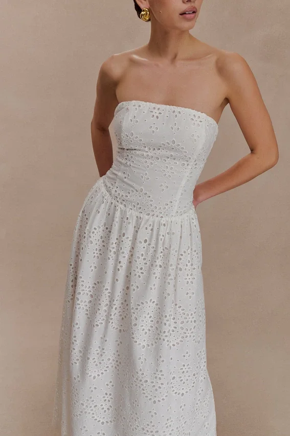 Maureen Broderie Strapless Maxi Dress – White Maureen Broderie Strapless Maxi Dress – White