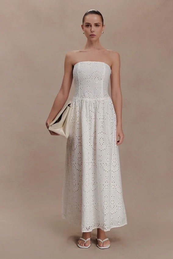 Maureen Broderie Strapless Maxi Dress – White Maureen Broderie Strapless Maxi Dress – White