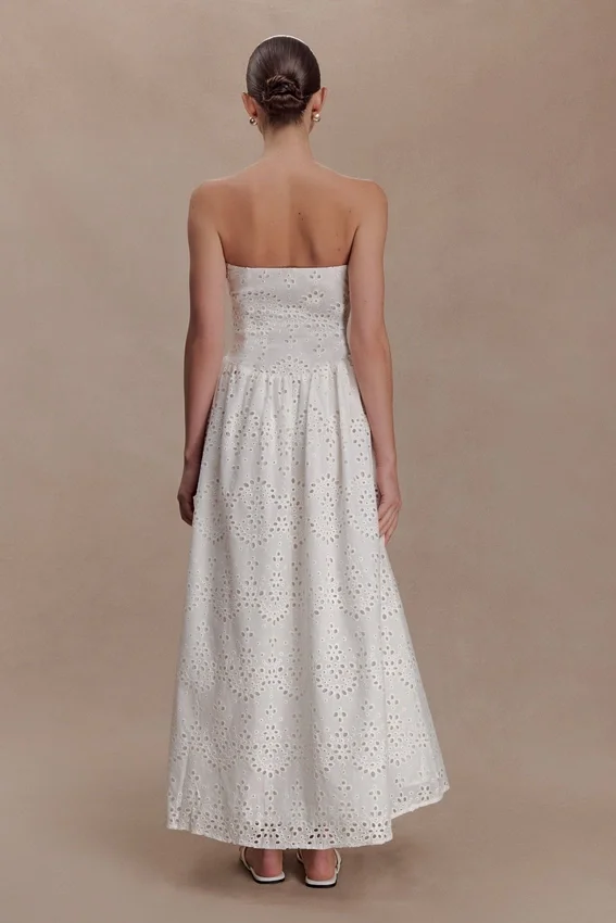 Maureen Broderie Strapless Maxi Dress – White Maureen Broderie Strapless Maxi Dress – White