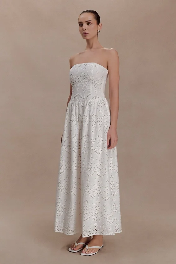 Maureen Broderie Strapless Maxi Dress – White Maureen Broderie Strapless Maxi Dress – White