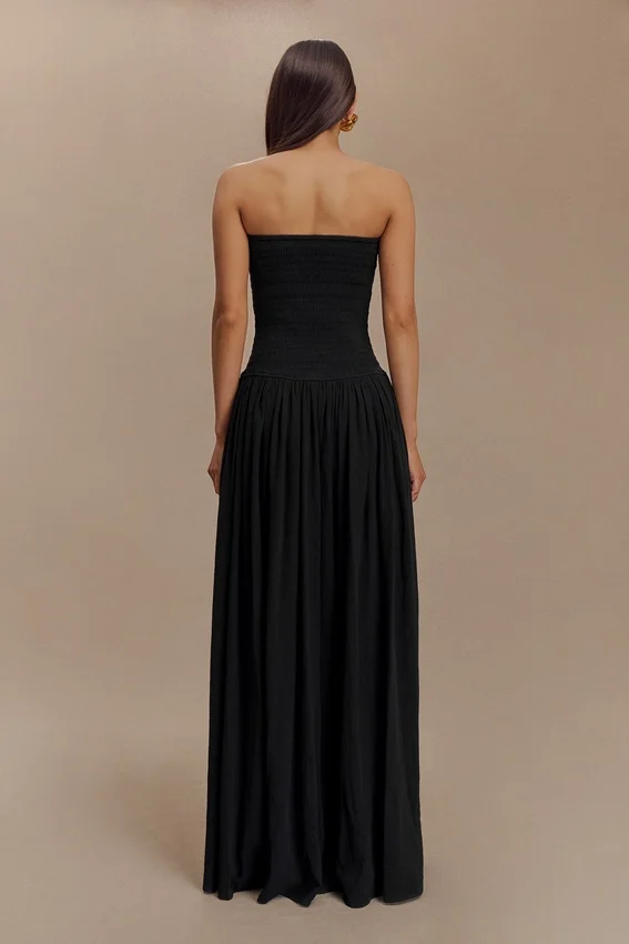 Maureen Cotton Shirring Maxi Dress – Black Maureen Cotton Shirring Maxi Dress – Black