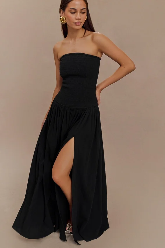 Maureen Cotton Shirring Maxi Dress – Black Maureen Cotton Shirring Maxi Dress – Black
