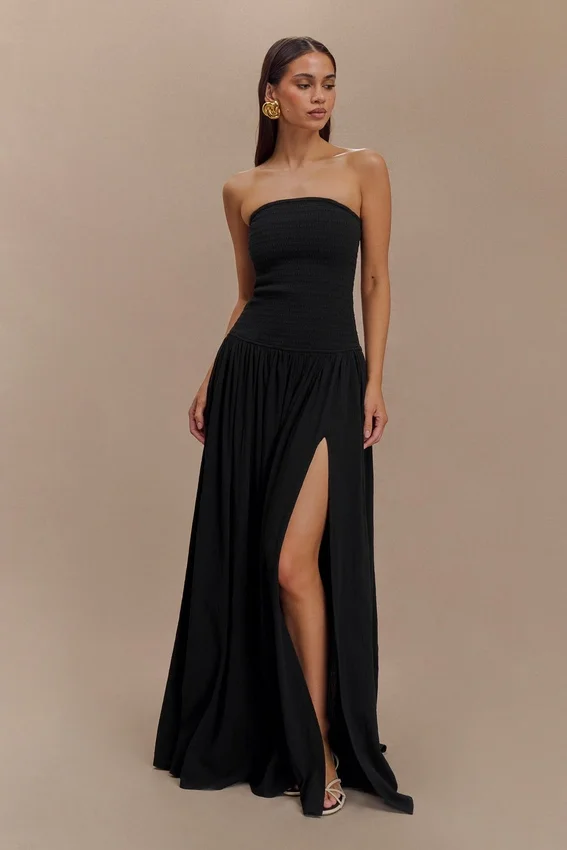 Maureen Cotton Shirring Maxi Dress – Black Maureen Cotton Shirring Maxi Dress – Black