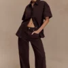 Maya Oversized Denim Shirt – Chocolate