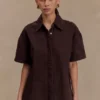 Maya Oversized Denim Shirt – Chocolate