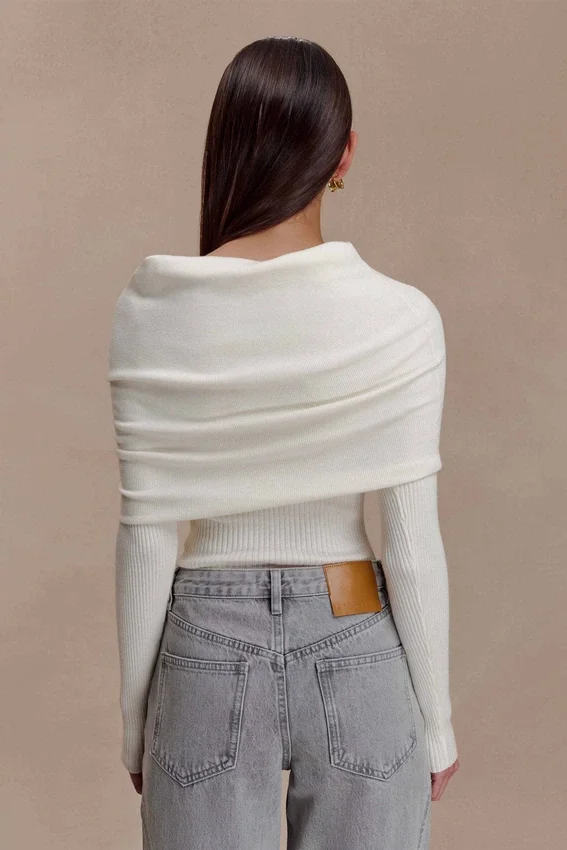 Mazie Asymetrical Cashmere Blend Long Sleeve Knit Top – Ivory Mazie Asymetrical Cashmere Blend Long Sleeve Knit Top – Ivory