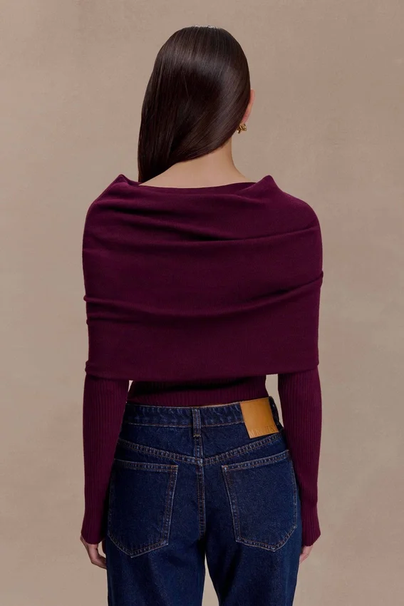 Mazie Asymetrical Cashmere Blend Long Sleeve Knit Top – Plum Mazie Asymetrical Cashmere Blend Long Sleeve Knit Top – Plum