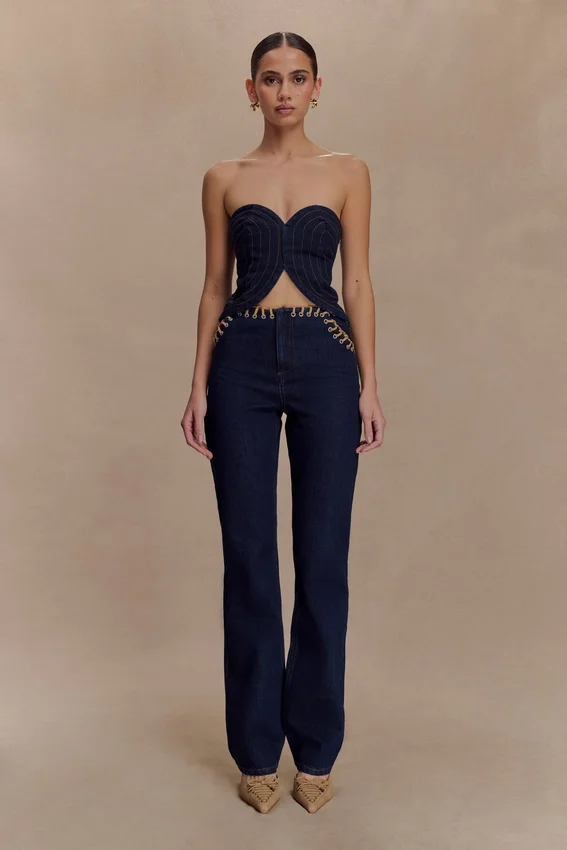 Meryl Lace Up Denim Jean – Indigo Blue Meryl Lace Up Denim Jean – Indigo Blue