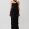 Micaela Chiffon Gathered Maxi Dress – Black