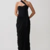 Micaela Chiffon Gathered Maxi Dress – Black