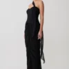 Micaela Chiffon Gathered Maxi Dress – Black