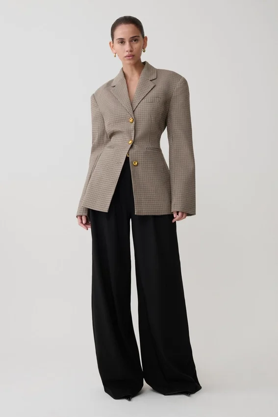 Mila Shaped Blazer – Tan Check Mila Shaped Blazer – Tan Check